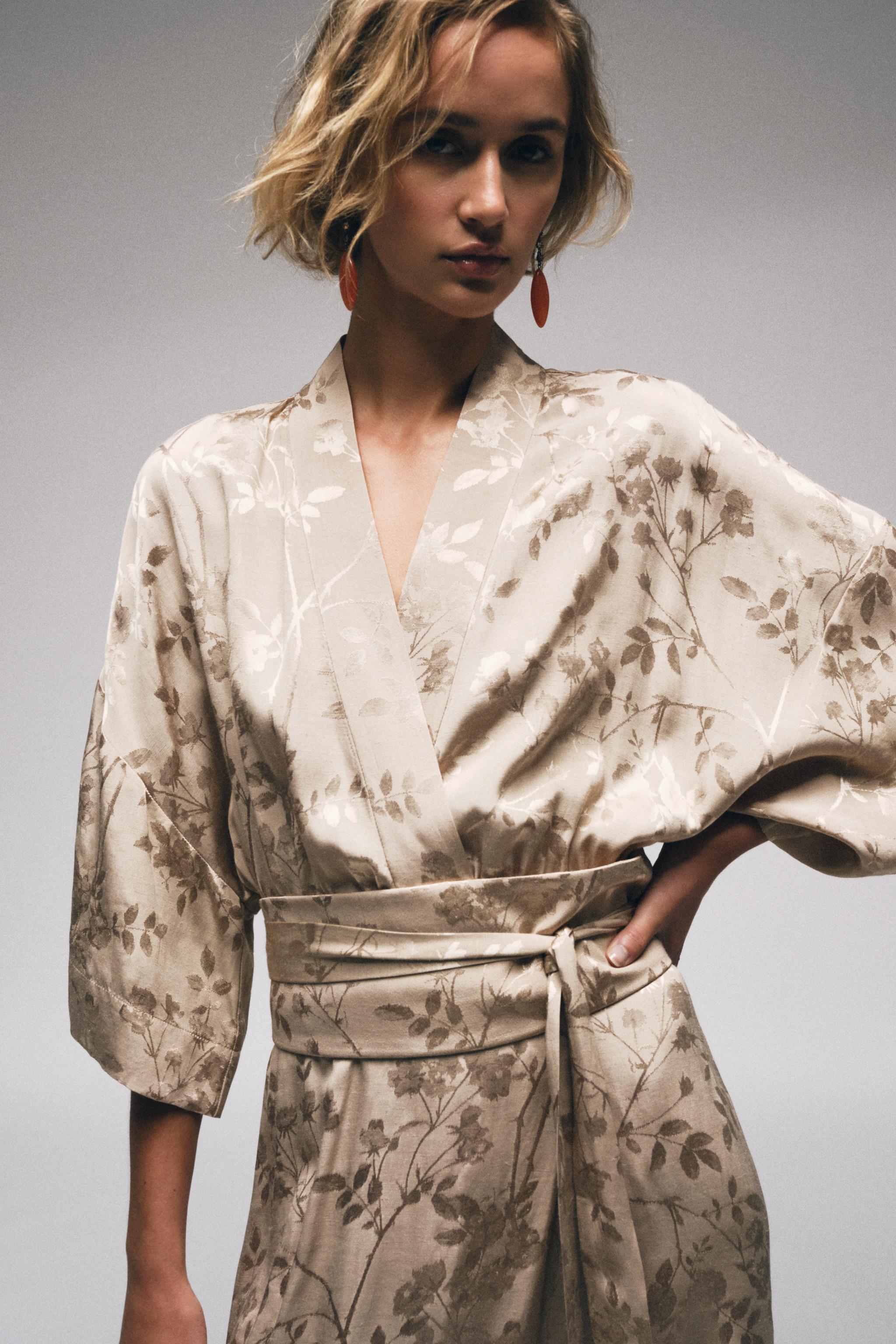 JACQUARD WIDE-LEG BELTED JUMPSUIT
